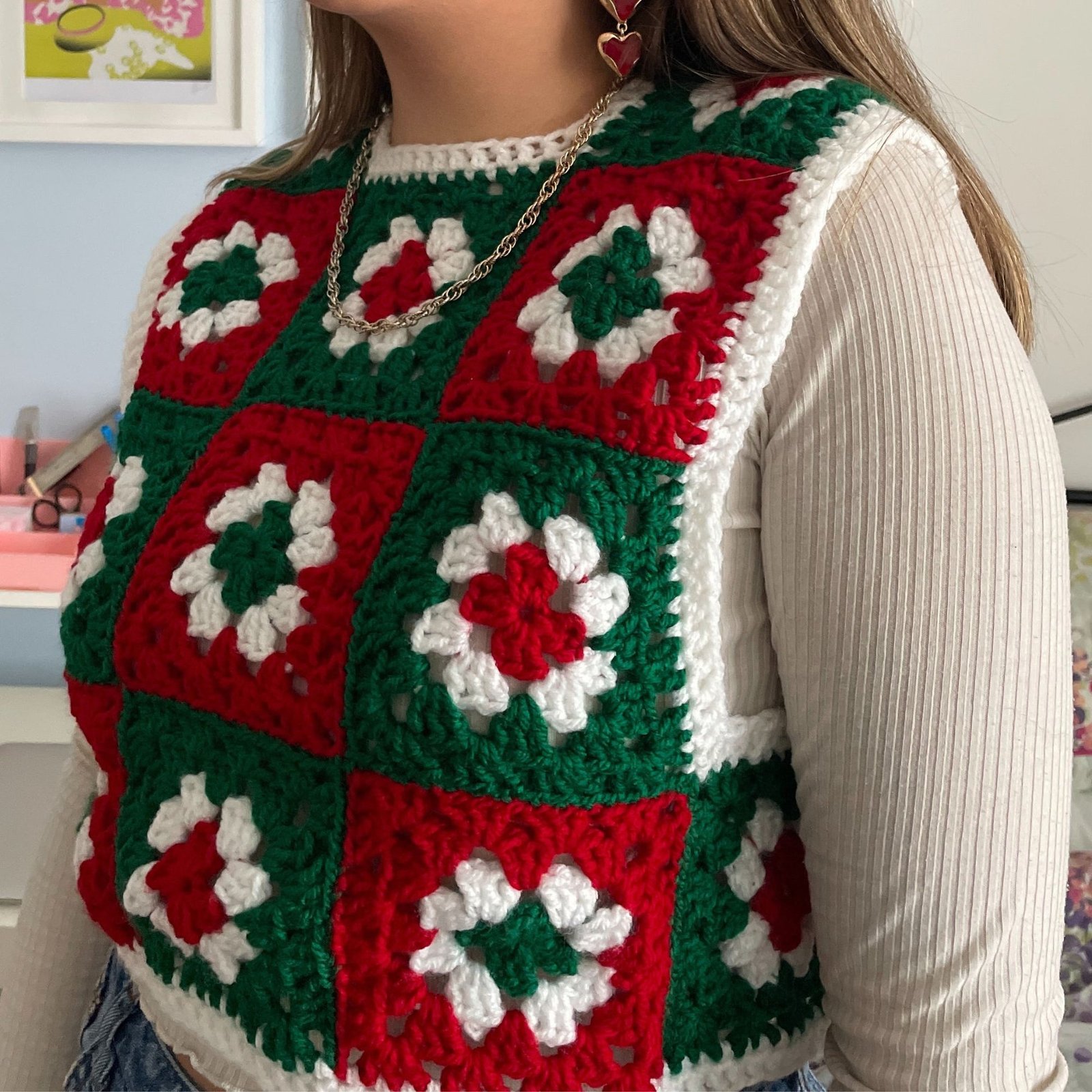 Festive Granny Square Vest - Size S/M - Image 13