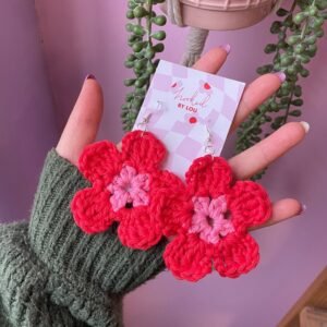 Alternative view of Daisy Flower Earrings - Red and Pink