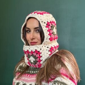 Handmade Crochet Balaclava - Cream, Pink and Green