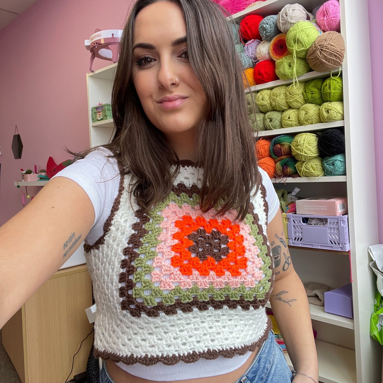 Handmade Cream Granny Square Crochet Vest