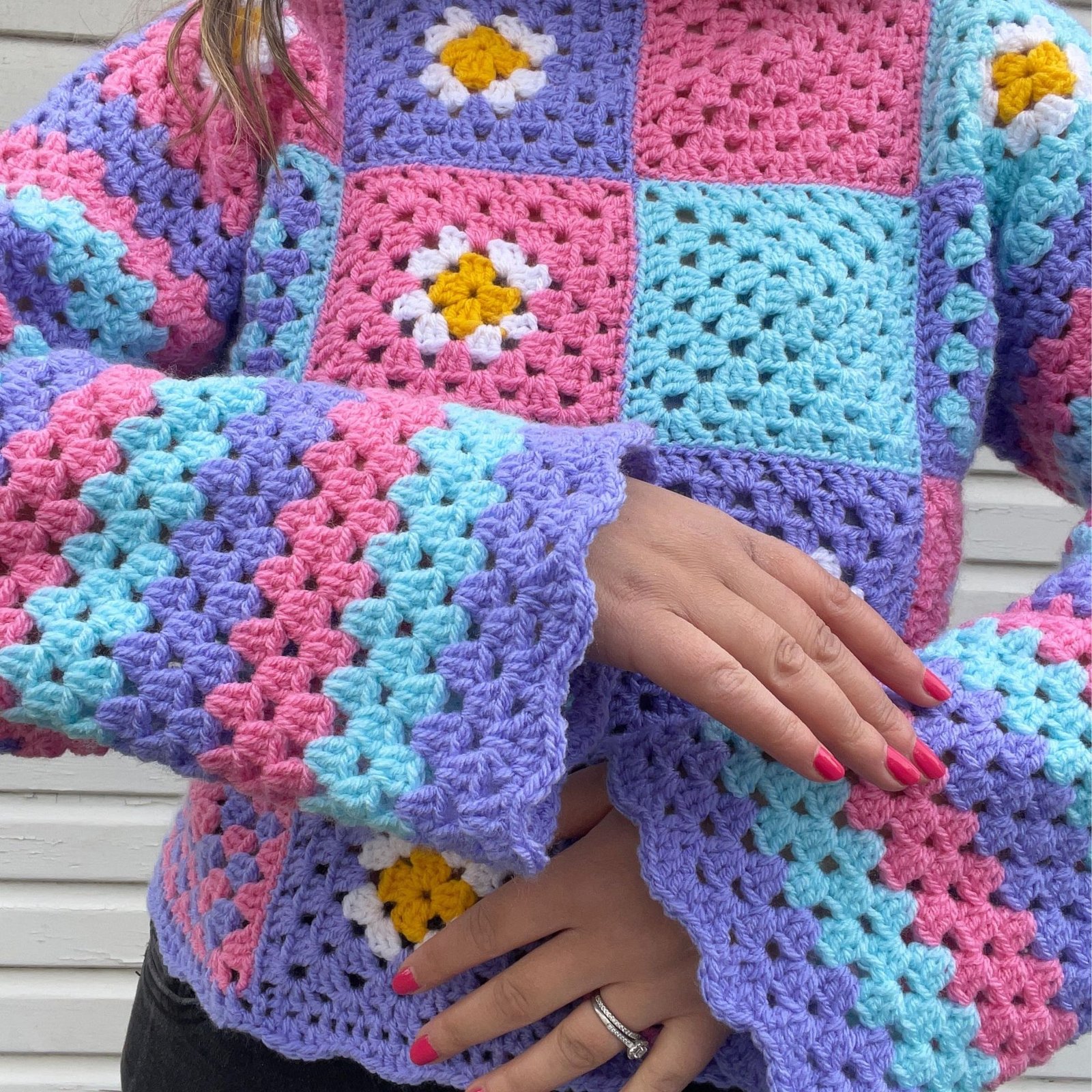 Pastel Patchwork Striped Sleeve Jumper - Size S/M - Image 7