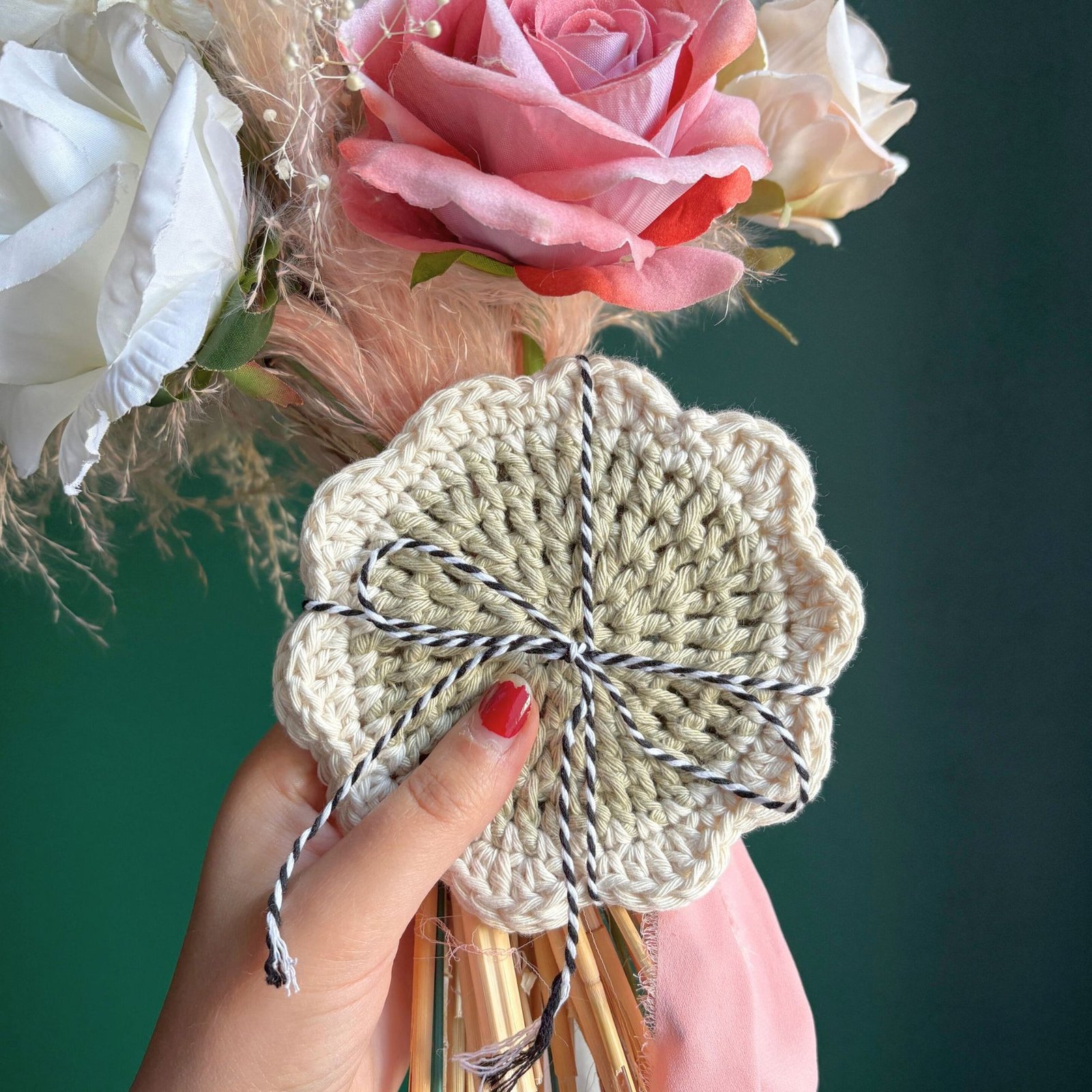 Flower Coaster Set - Green and Cream - Image 3