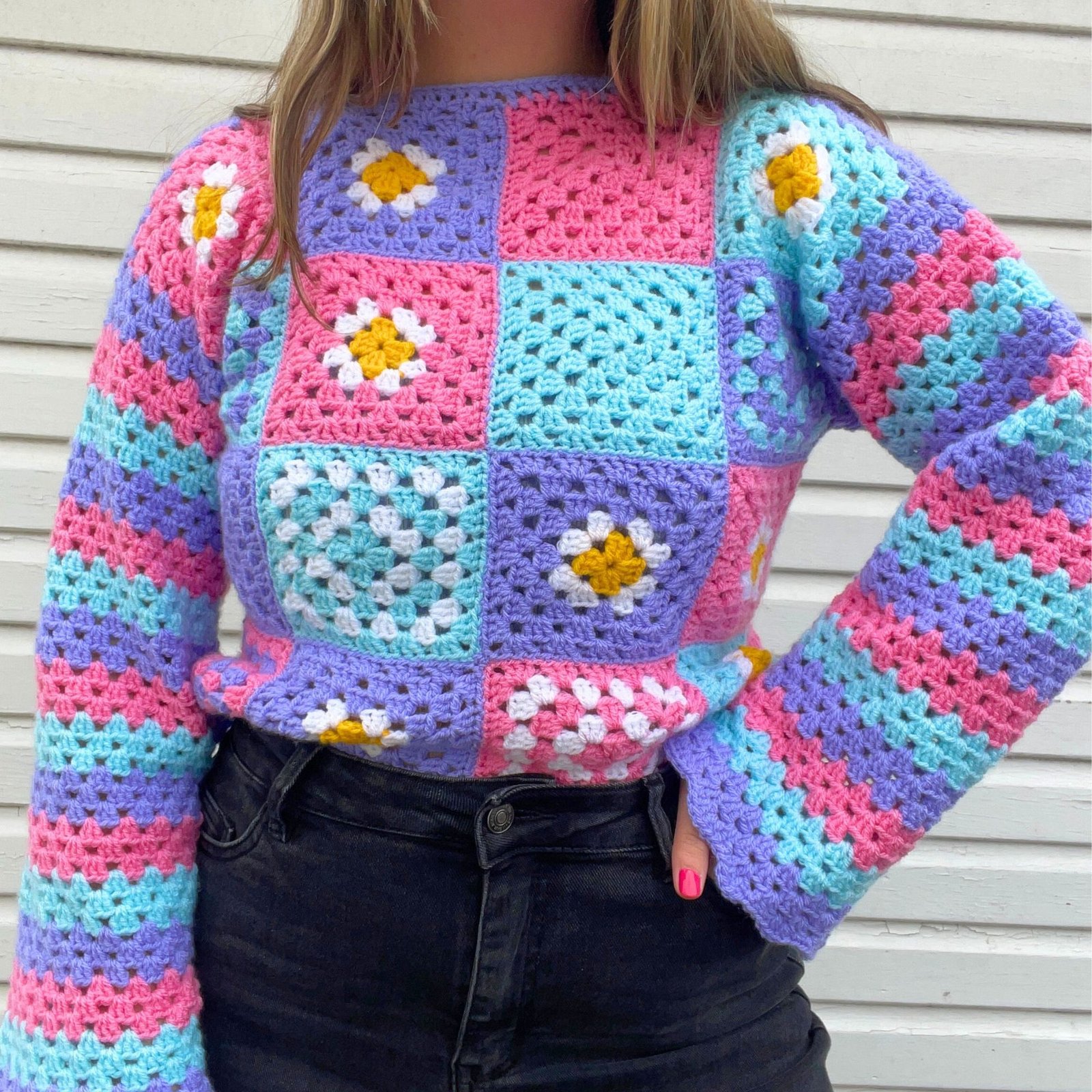 Pastel Patchwork Striped Sleeve Jumper - Size S/M - Image 3