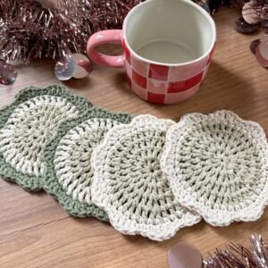 Alternative view of Flower Coaster Set - Green and Cream
