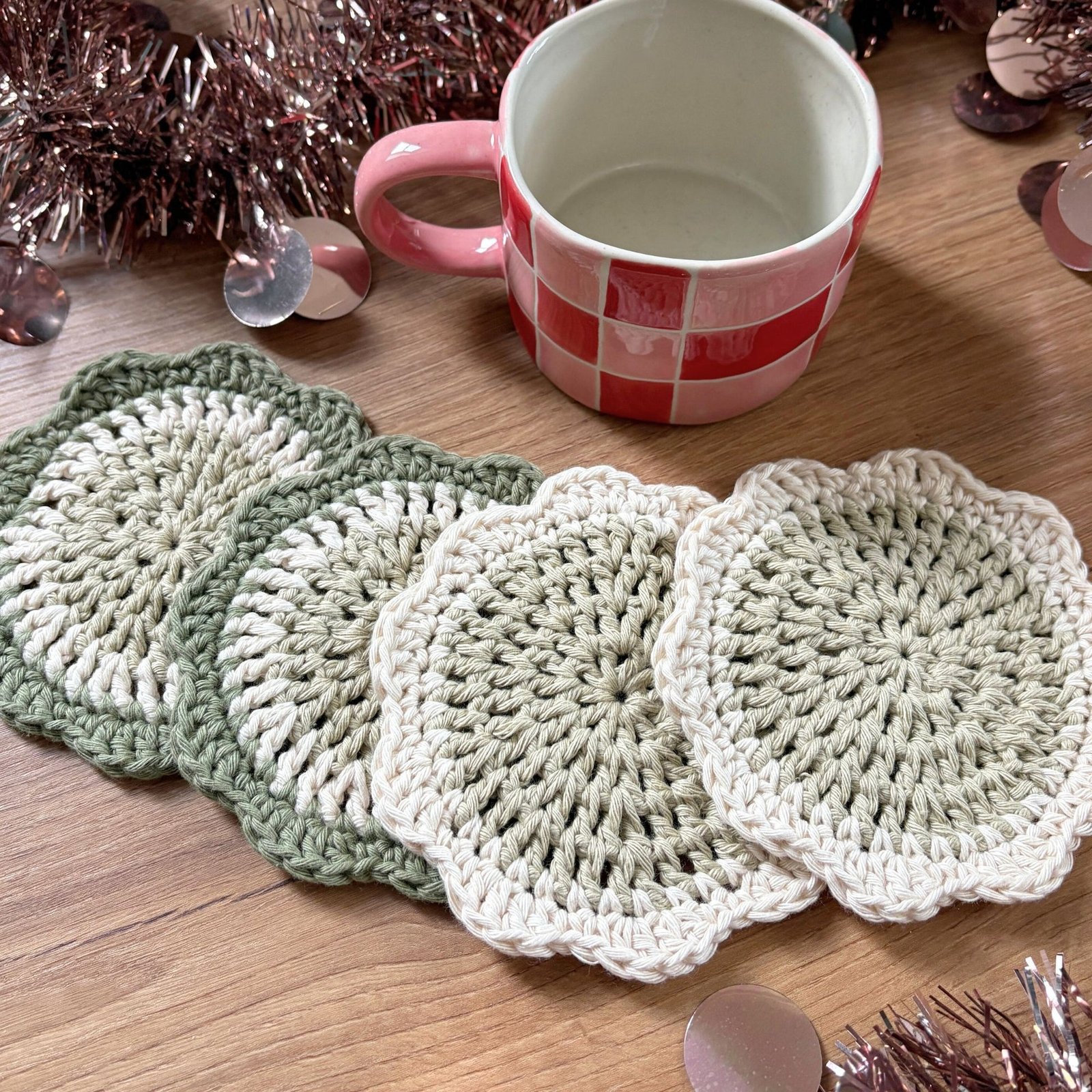 Flower Coaster Set - Green and Cream - Image 2