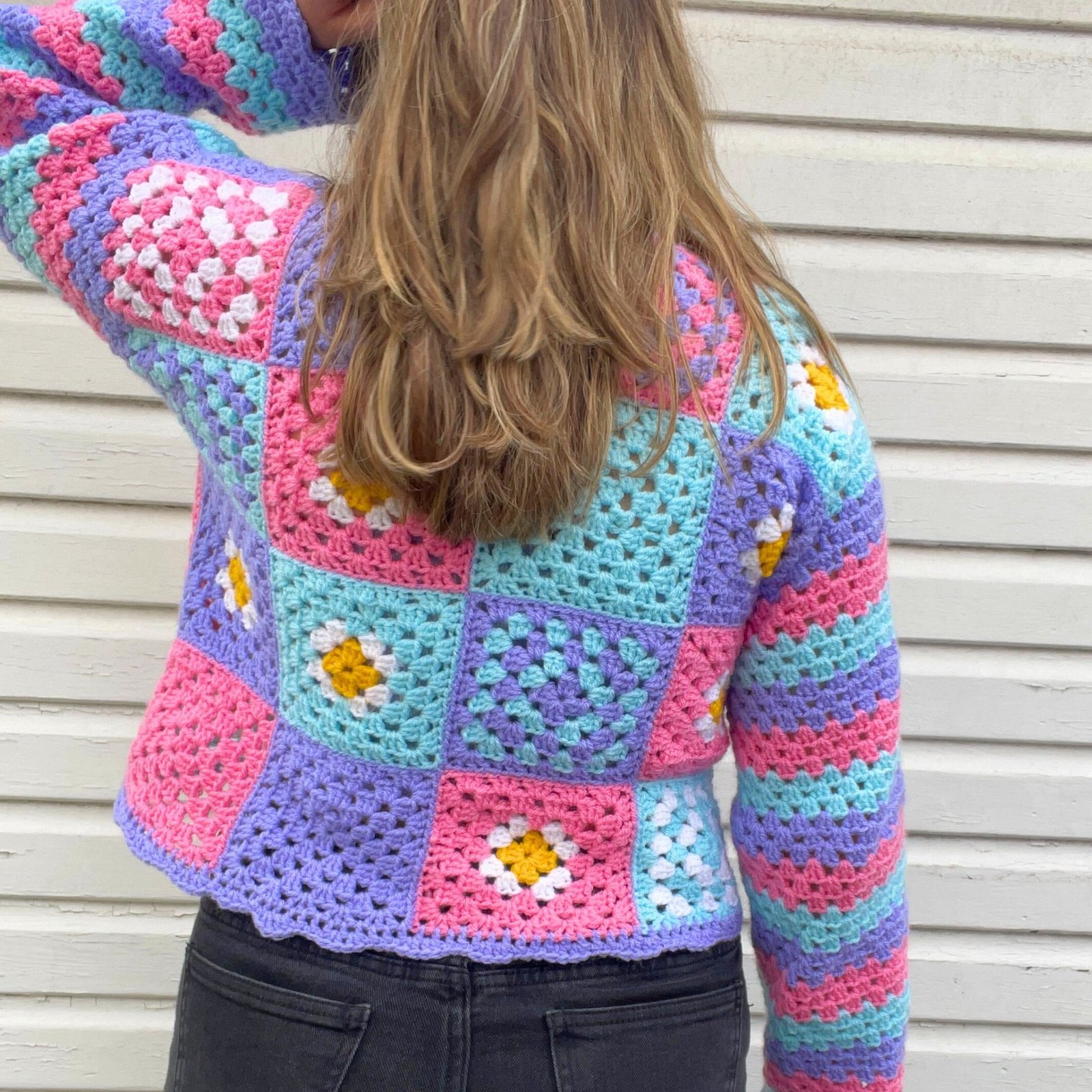 Pastel Patchwork Striped Sleeve Jumper - Size S/M - Image 8