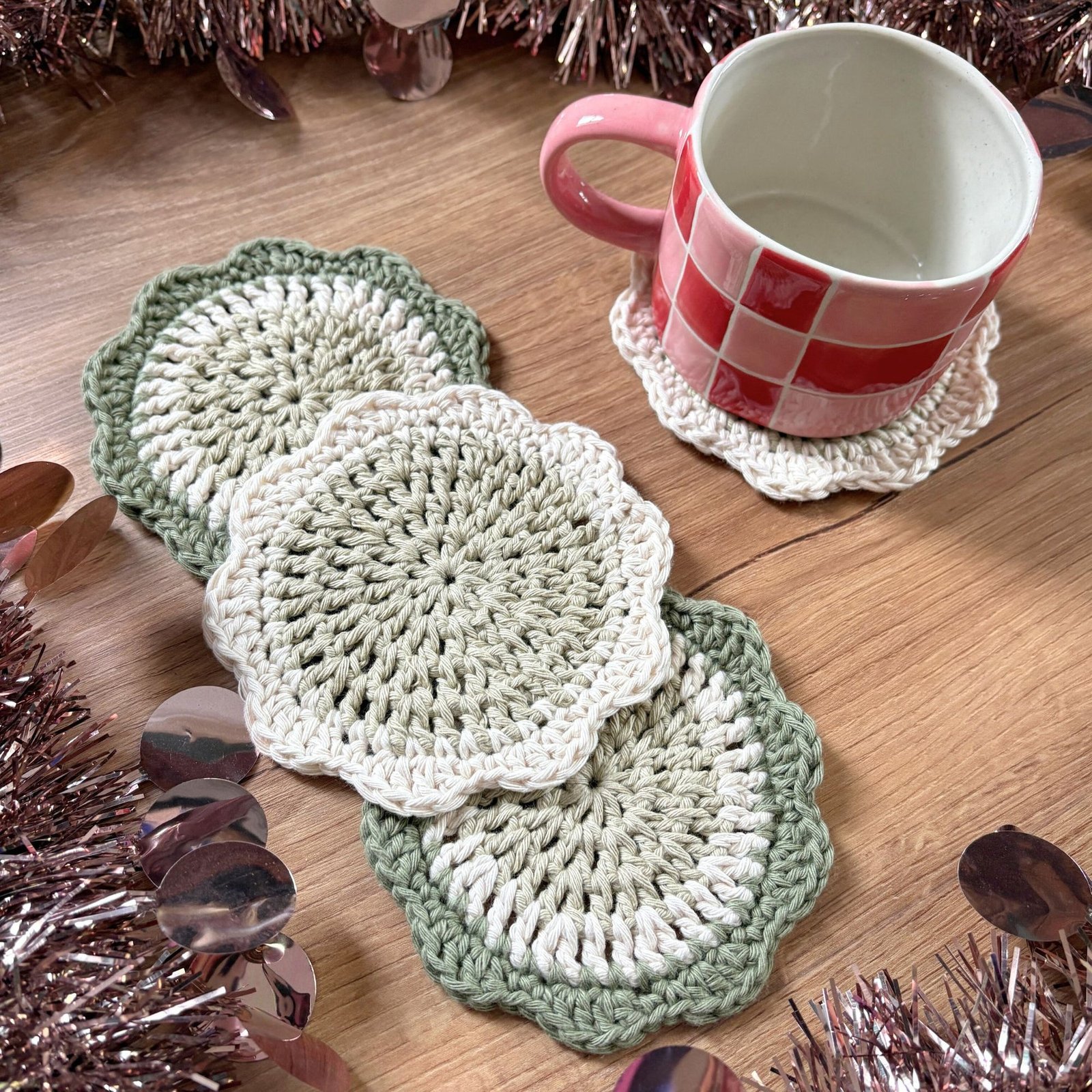 Flower Coaster Set - Green and Cream - Image 4