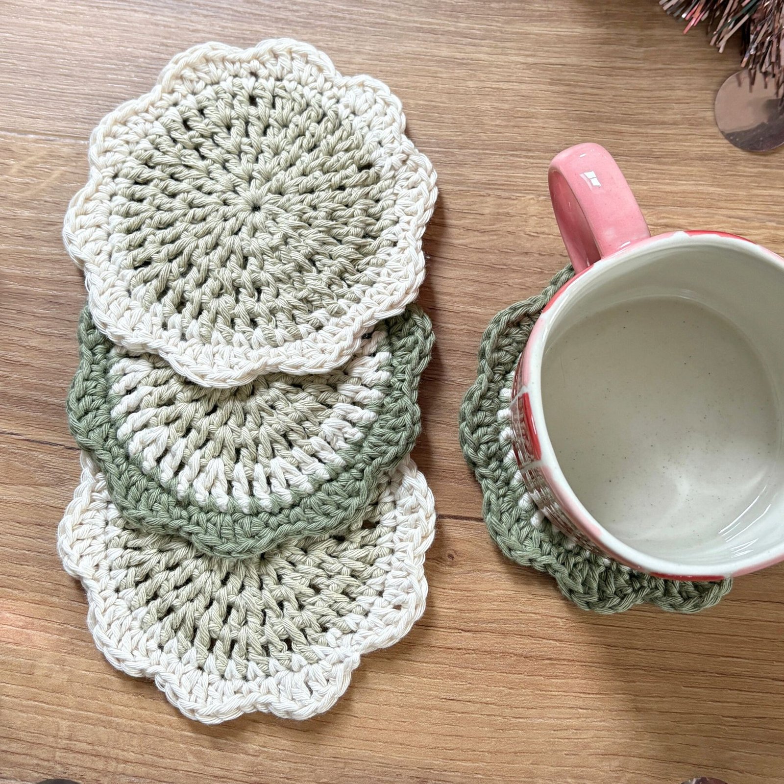 Flower Coaster Set - Green and Cream - Image 6