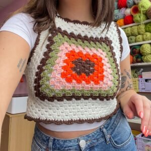 Handmade Cream Granny Square Crochet Vest