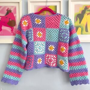 Pastel Patchwork Striped Sleeve Jumper - Size S/M
