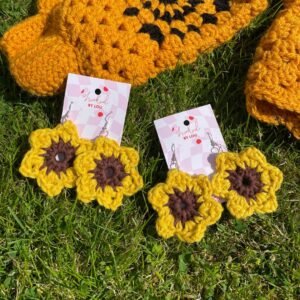 Alternative view of Sunflower Earrings - 100% Cotton Yellow/Brown