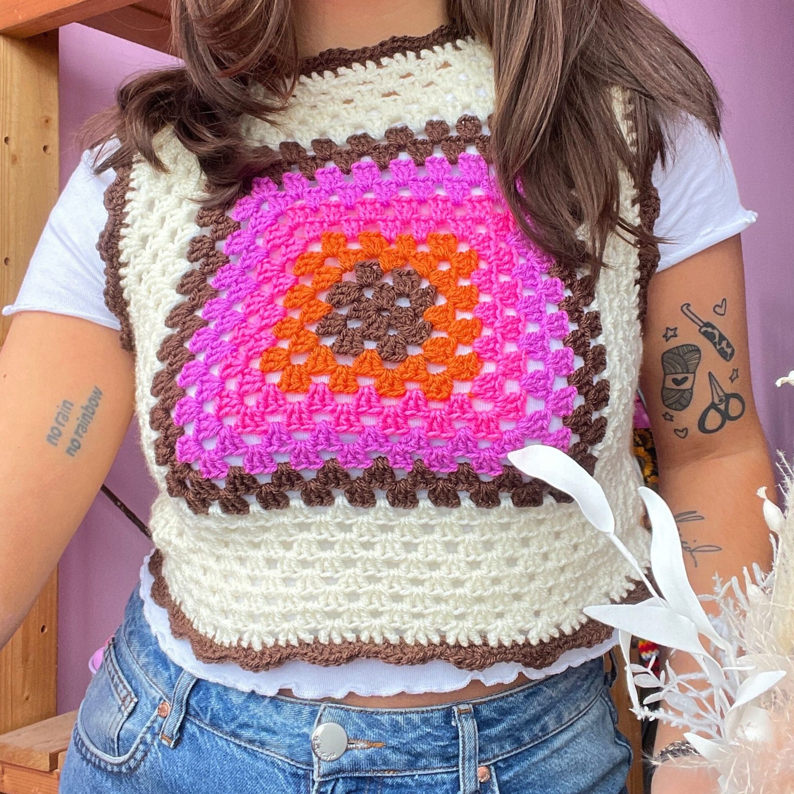 Sunset Cream Granny Square Crochet Vest
