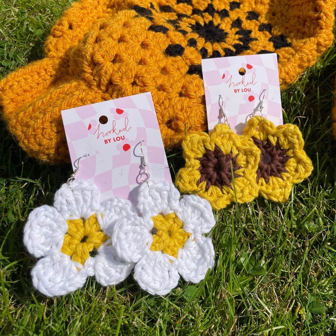 Daisy Flower Earrings - White and Yellow - Image 4