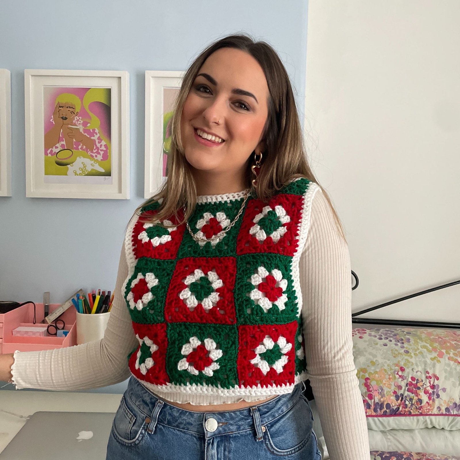 Festive Granny Square Vest - Size S/M - Image 6