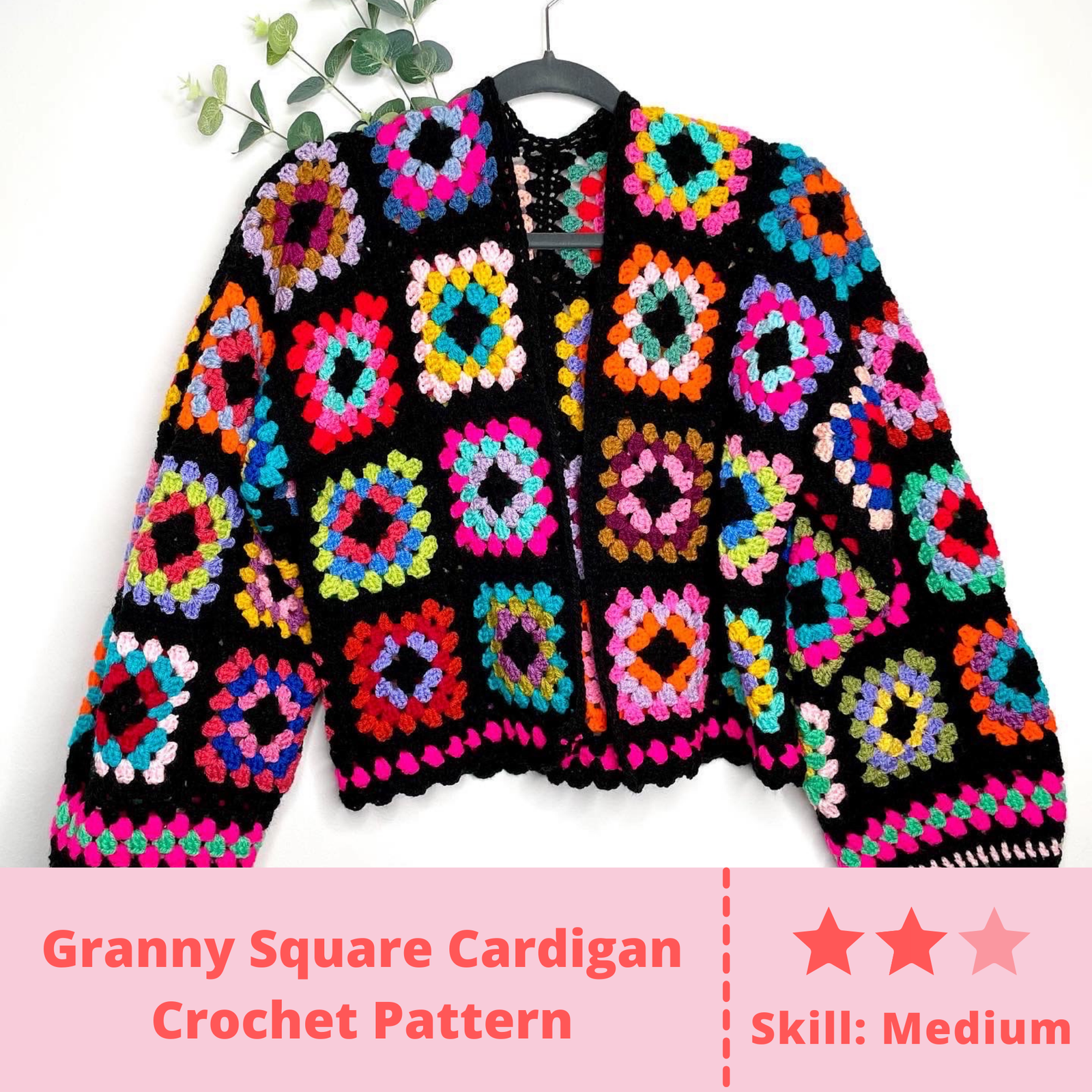 Black Rainbow Crochet Cardigan - PDF Pattern