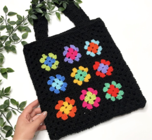Alternative view of Black Rainbow Patterned Crochet Tote Bag