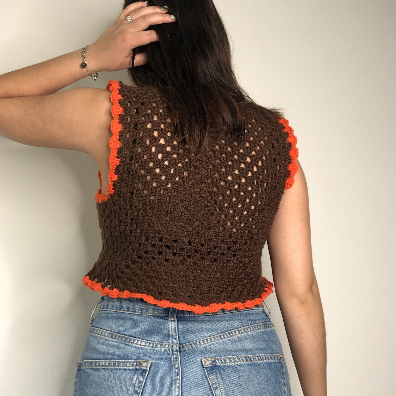 Classic 70s Style Brown Granny Square Crochet Vest - Image 5