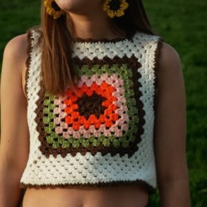 Cream Granny Square Vest Hooked By Lou