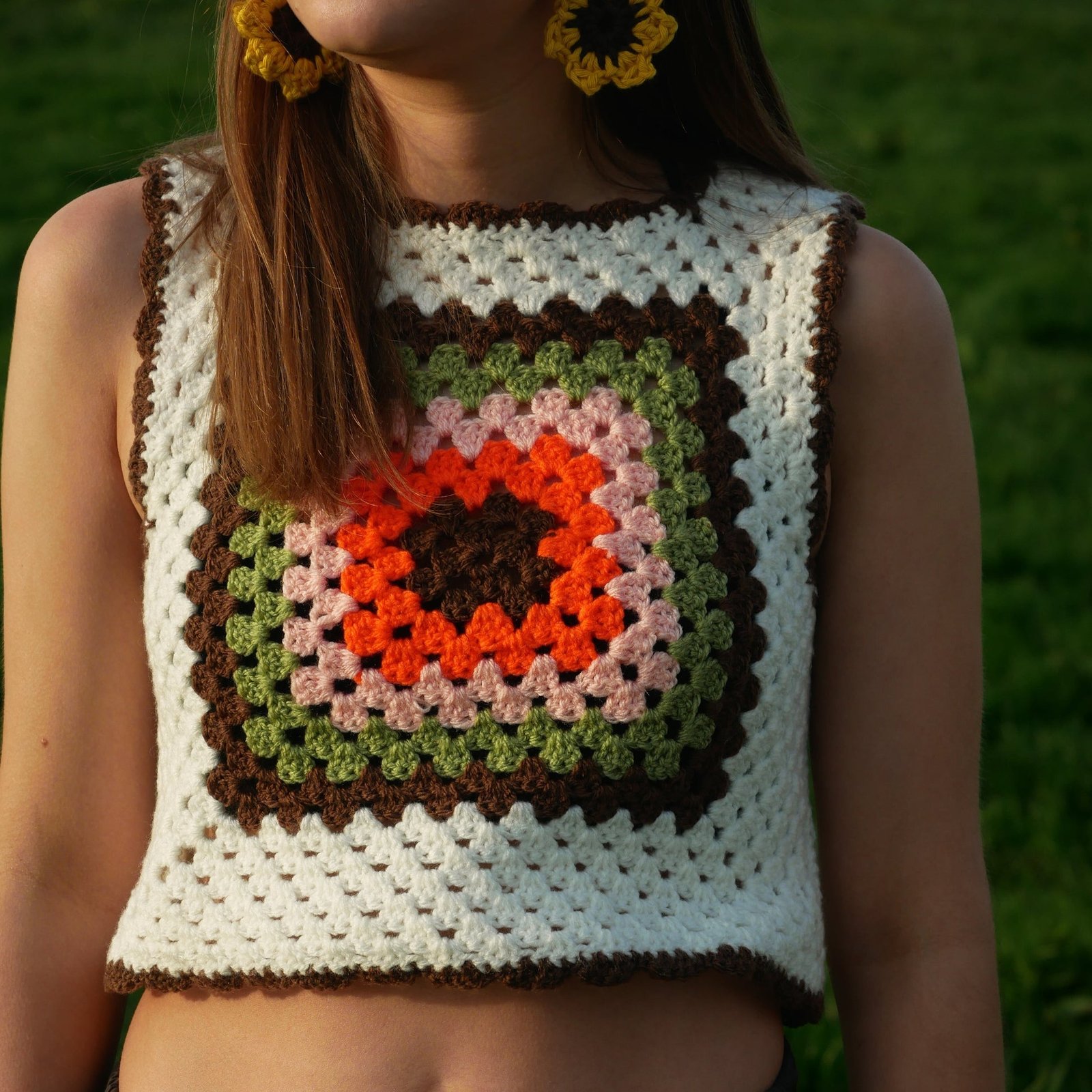 Cream Granny Square Vest Hooked By Lou
