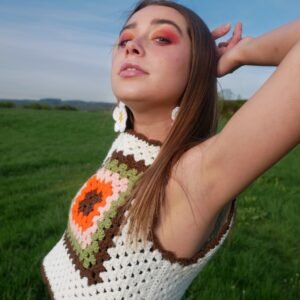 Cream Granny Square Vest Hooked By Lou