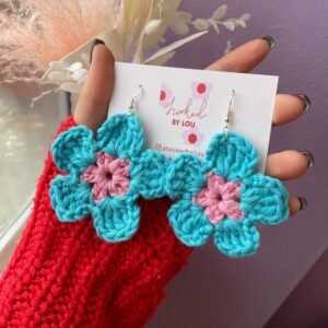 Alternative view of Daisy Flower Earrings - Blue and Pink