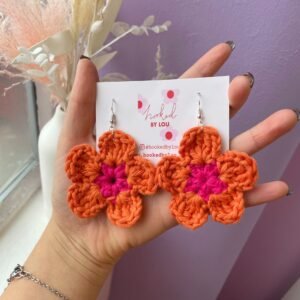 Alternative view of Daisy Flower Earrings - Orange and Pink
