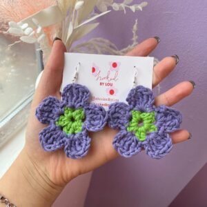 Alternative view of Daisy Flower Earrings - Purple and Green