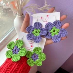 Daisy Flower Earrings - Purple and Green