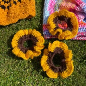 Alternative view of Chunky Sunflower Hair Scrunchie - Yellow and Brown