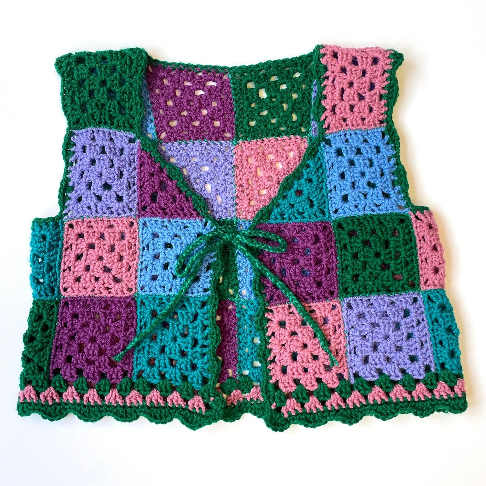 Patchwork Bottle Green Crochet Vest - Size S - Image 5