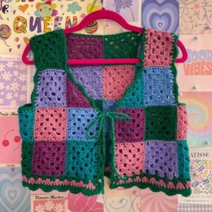 Alternative view of Patchwork Bottle Green Crochet Vest - Size S