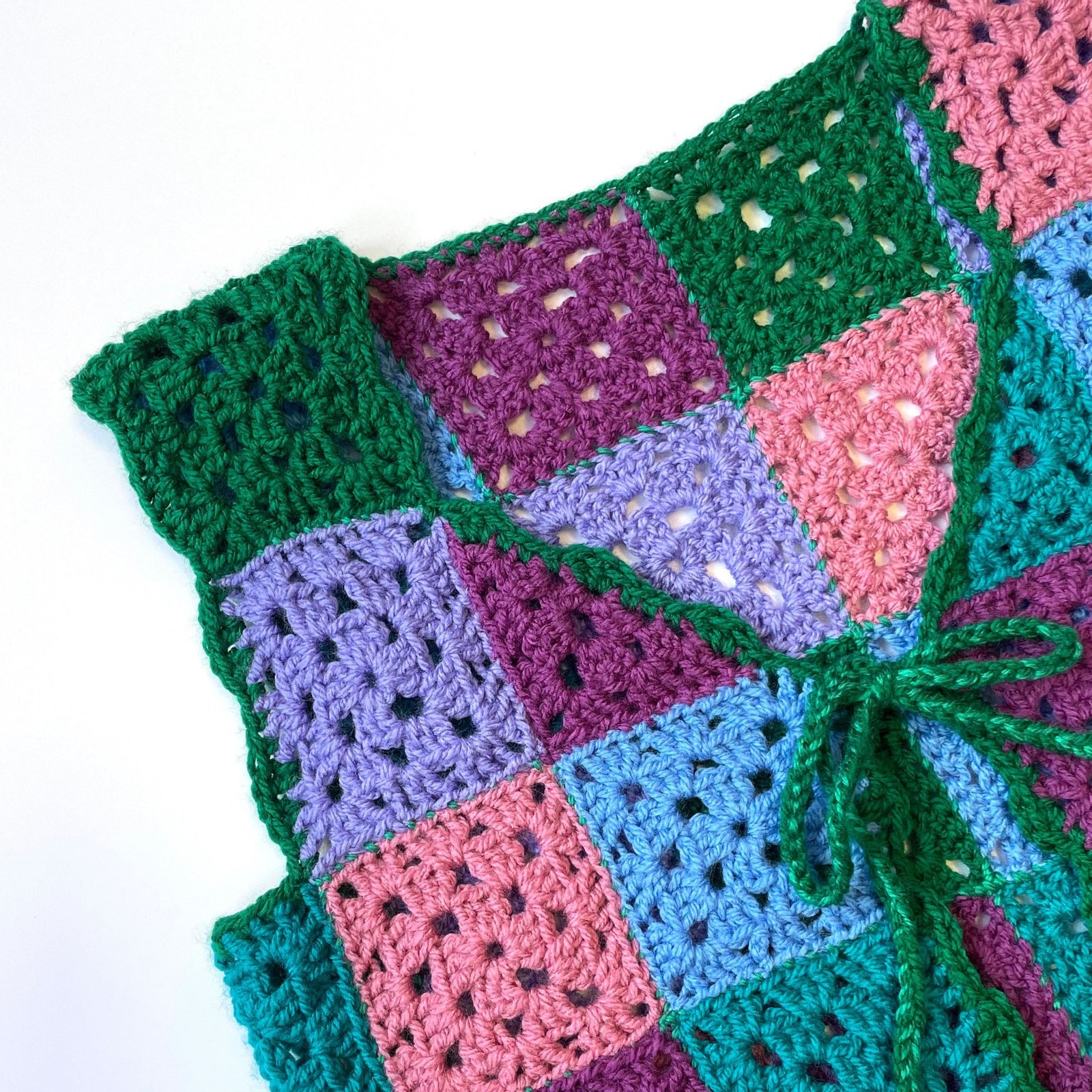 Patchwork Bottle Green Crochet Vest - Size S - Image 6