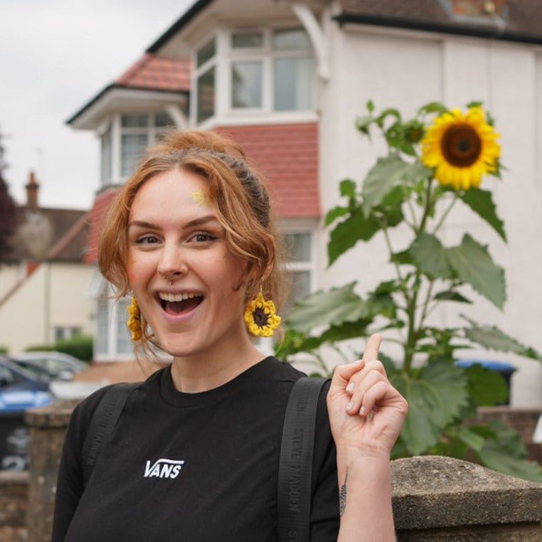Handmade Sunflower Earrings Crochet Hooked By Lou